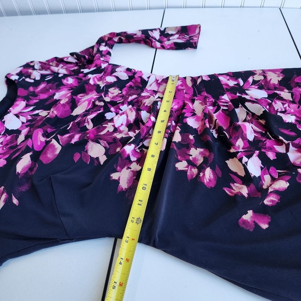 VTG Anne Klein Dress Ruched Black Pink Floral 3/4 Sleeves Stretch Womens Sz 2 - Picture 10 of 16